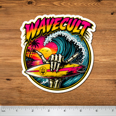 Surfing Sticker Wave Cult 5″ 2 Pack Waterproof Die Cut Glossy Vinyl Decal