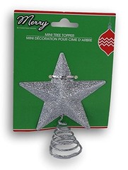 Silver Glitter Miniature 5 Point Star Tree Topper – 4 x 4.75 Inches