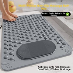 TPR Non Slip Shower Mat 36.5 x 69 cm with Suction Cups and Massage Texture