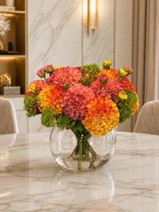 Luxury Artificial Dalia Floral Arrangement in Glass Vase – Real Touch Flowers