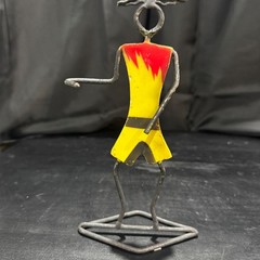 7″ Africian Art Male Dancer Black Metal and Yellow/Red Lucite