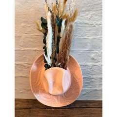 Pink Ceramic Cowboy Hat Wall Pocket Vase Western Decor