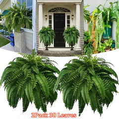 2Pcs Artificial Boston Fern Bush UV Resistant Large Faux Ferns Artificial Plants