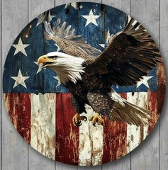 American Bald Eagle Patriotic 12″ Diameter Vintage Novelty Metal Sign USA Made