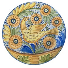 VTG Manises Valencia Spanish Pottery Majolica Yellow Bird Bowl Decorative Plate