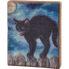 Primitives by Kathy Halloween Block Sign Black Cat Hissing Pumpkin Fall Lover