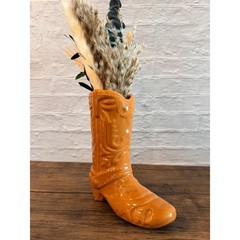 Brown Ceramic Cowboy Boot Vase Western Boho Home Decor