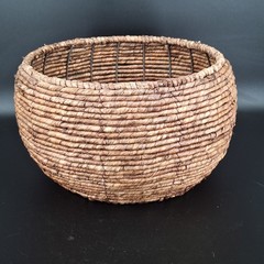 Round Woven Basket Seagrass & Wire Frame Wicker Basket 14″ x 14″ x 9″