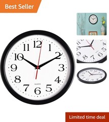 Lightweight 10 Inch Black Wall Clock – Non-Ticking Quartz Clock for Any Room