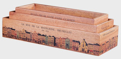 Desktop City Street Profile Trays Wood & Leather 7.75″ Office Desk Organizer