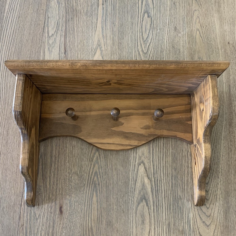 Rustic Wooden Wall Shelf Cutout Hooks Cottage Farmhouse Wall Decor