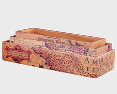 Desktop Vintage Scenes Trays Mahogany Wood & Leather 7.75″ Office Desk Organizer