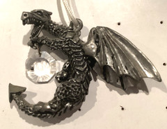 LARGE Hanging Pewter Dragon – Figurine – with Crystal 1989